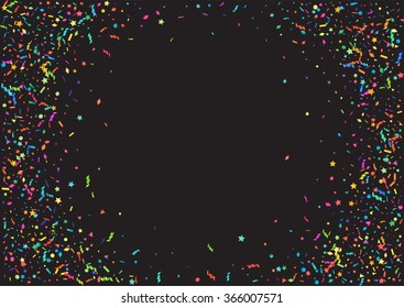 Abstract Colorful Confetti Background. Isolated On The Black. Vector Holiday Illustration.