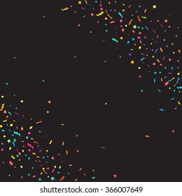 Abstract colorful confetti background. Isolated on the black. Vector holiday illustration.