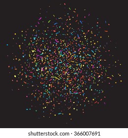 Abstract colorful confetti background. Isolated on the black. Vector holiday illustration.