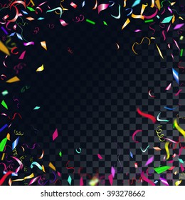 Abstract colorful confetti background. Isolated on the transparent background. Vector holiday illustration.