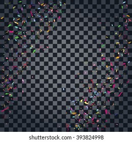 Abstract colorful confetti background. Isolated on the transparent background. Vector holiday illustration.