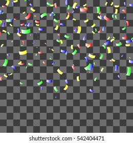 Abstract colorful confetti background. Isolated on the transparent. Vector holiday illustration