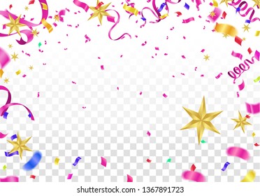 Abstract Colorful confetti Celebration carnival ribbons. Gold foil confetti and balloons. luxury greeting rich card. Happy birthday vector

