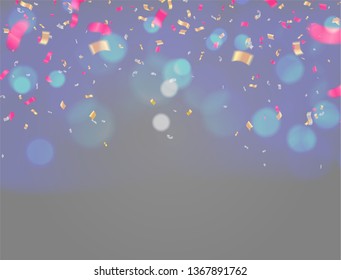 Abstract Colorful confetti Celebration carnival ribbons. Gold foil confetti and balloons. luxury greeting rich card. Happy birthday vector

