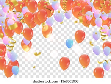 Abstract Colorful confetti Celebration carnival ribbons. Gold foil confetti and balloons. luxury greeting rich card. Happy birthday vector


