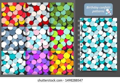 Abstract colorful confetti seamless pattern. Vector illustration of holiday background for wrapping paper, scrapbook, wallpaper, cover design. 
