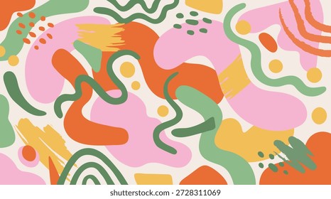 Resumo colorido pano de fundo da arte contemporânea. Mão desenhado diferentes formas, linhas onduladas, elemento de doodle.