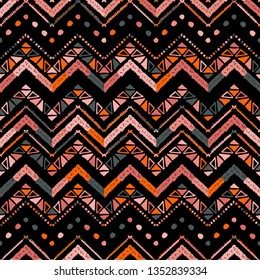 Abstract colorful coral zigzag pattern for cover design. Retro chevron vector background. Geometric decorative seamless. 