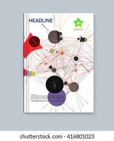Abstract colorful cover of the graphic objects. Cover for the presentation of the book, pamphlet, report. Page template for advertising, business documents. Cover in a linear style.
