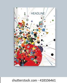 Abstract colorful cover of the graphic objects. Cover for the presentation of the book, pamphlet, report. Page template for advertising, business documents. Cover in a linear style.
