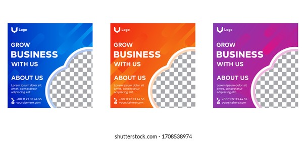 abstract colorful creative business social media post design set, grow business with us.