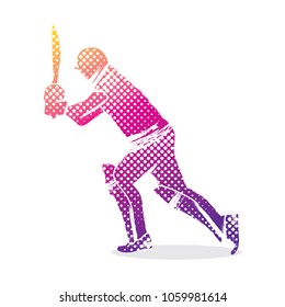 abstract colorful cricket player hitting big shot design, by brush stroke and halftone