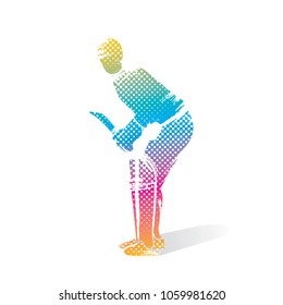 abstract colorful cricket player hitting big shot design, by brush stroke and halftone