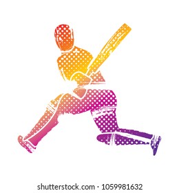 abstract colorful cricket player hitting big shot design, by brush stroke and halftone