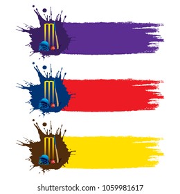 abstract colorful cricket poster design by brush stroke with cricket items