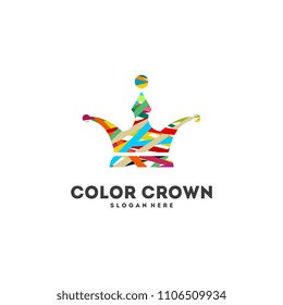 Abstract colorful crown logo vector, King Paint logo template icon vector