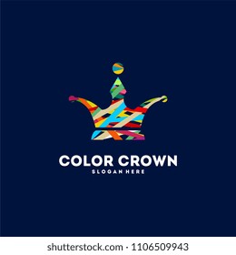 Abstract colorful crown logo vector, King Paint logo template icon vector