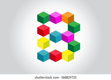 Abstract colorful cubes B alphabet