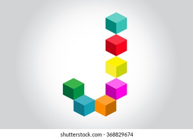 Abstract colorful cubes J alphabet