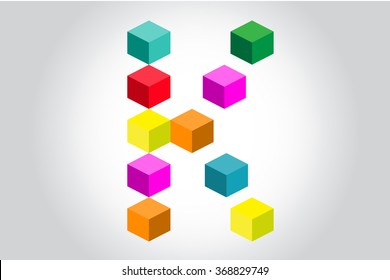 Abstract colorful cubes K alphabet
