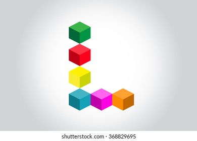 Abstract colorful cubes L alphabet