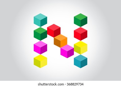 Abstract colorful cubes N alphabet