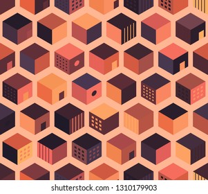 Abstract colorful cubes. Seamless pattern of geometric shapes. 