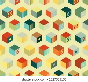 Abstract colorful cubes. Seamless pattern of geometric shapes. 