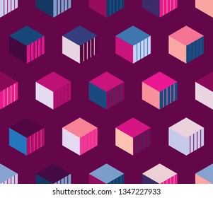 Abstract colorful cubes. Seamless pattern of geometric shapes. 