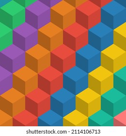 Abstract colorful cubes - seamless pattern. Colorful bright cubes vector background. Bright design. Rainbow background.