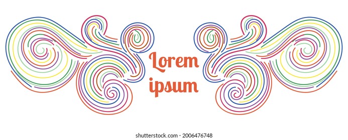 Abstract colorful curly element for design, swirl, curl, divider. Fantasy multicolor thin line curly shapes. Card. logo.