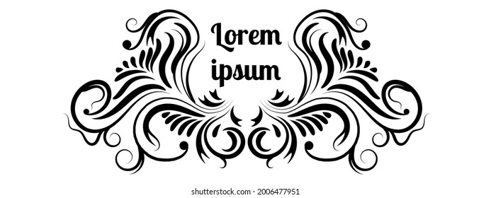 Abstract colorful curly element for design, swirl, curl, divider. Fantasy black floral curly shapes. Card. logo.