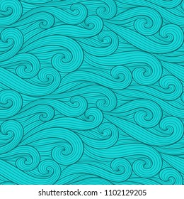 Abstract colorful curly lines seamless patterns set. Waves and curls vector illustration. Bright colorful seamlessly tiling background collection.