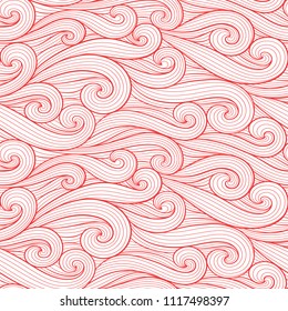 Abstract colorful curly lines seamless patterns set. Waves and curls vector illustration. Bright colorful seamlessly tiling background collection.