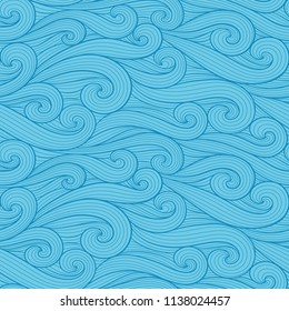 Abstract colorful curly lines seamless patterns set. Waves and curls vector illustration. Bright colorful seamlessly tiling background collection.