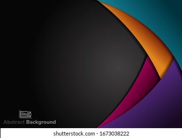 Abstract colorful  curve circle layer overlapping on black background. Vector illustration
