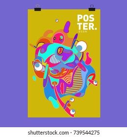 Abstract  Colorful Curvy Liquid Cover and Poster Design Template. Flat Bubble Shape Layout Design Composition and  Template.