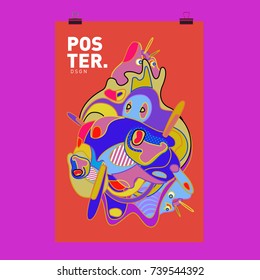 Abstract  Colorful Curvy Liquid Cover and Poster Design Template. Flat Bubble Shape Layout Design Composition and  Template.
