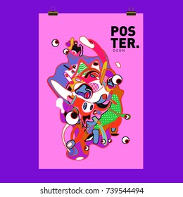 Abstract  Colorful Curvy Liquid Cover and Poster Design Template. Flat Bubble Shape Layout Design Composition and  Template.