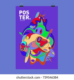 Abstract  Colorful Curvy Liquid Cover and Poster Design Template. Flat Bubble Shape Layout Design Composition and  Template.