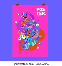 Abstract  Colorful Curvy Liquid Cover and Poster Design Template. Flat Bubble Shape Layout Design Composition and  Template.
