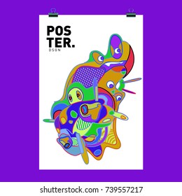 Abstract  Colorful Curvy Liquid Cover and Poster Design Template. Flat Bubble Shape Layout Design Composition and  Template.
