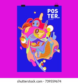 Abstract  Colorful Curvy Liquid Cover and Poster Design Template. Flat Bubble Shape Layout Design Composition and  Template.