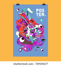 Abstract  Colorful Curvy Liquid Cover and Poster Design Template. Flat Bubble Shape Layout Design Composition and  Template.