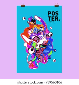 Abstract  Colorful Curvy Liquid Cover and Poster Design Template. Flat Bubble Shape Layout Design Composition and  Template.