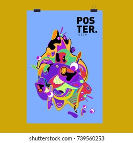 Abstract  Colorful Curvy Liquid Cover and Poster Design Template. Flat Bubble Shape Layout Design Composition and  Template.