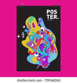 Abstract  Colorful Curvy Liquid Cover and Poster Design Template. Flat Bubble Shape Layout Design Composition and  Template.