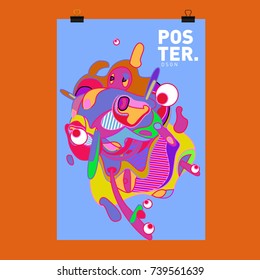 Abstract  Colorful Curvy Liquid Cover and Poster Design Template. Flat Bubble Shape Layout Design Composition and  Template.