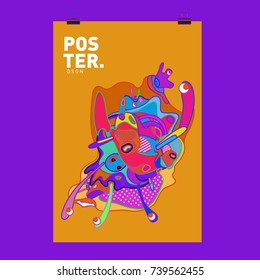 Abstract  Colorful Curvy Liquid Cover and Poster Design Template. Flat Bubble Shape Layout Design Composition and  Template.