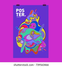 Abstract  Colorful Curvy Liquid Cover and Poster Design Template. Flat Bubble Shape Layout Design Composition and  Template.